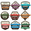 Set of 9 multicolored vintage car emblems