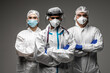© F8  \ Suport Ukraine - Doctors look to you wear the isolation gown or protective suits and surgical face masks in the control area to prevent the spread of coronavirus. Covid healthcare
