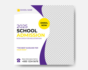 School education admission social media post and web template. Junior and senior school admission promotion banner.