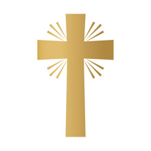 Golden Christian Catholic Holy Cross Icon- Vector Illustration