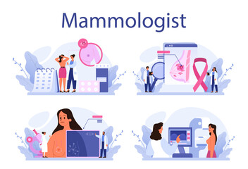 Mammologist concept set. Consultation with doctor about breast disease