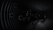 Dark abstract background. Flow, transport concept. Dark tunnel with spheres. Three dimensional illustration, computer generated image, render.