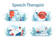 Speech therapist concept set. Didactic correction and treatment idea.