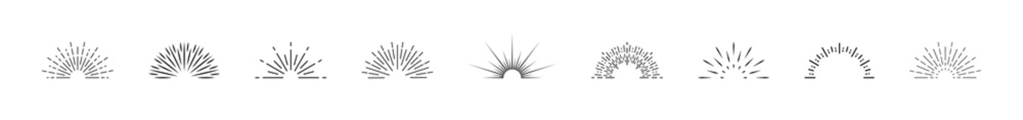 Wall Mural - sunburst lines. circle, half circle of burst sun. sparks and rays of stars. retro elements of sunshi