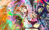 Fototapeta Młodzieżowe - lion head with creative abstract elements on dark background