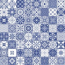 Set Of Tiles Background In Portuguese Style. Mosaic Pattern For Ceramic In Dutch, Portuguese, Spanish, Italian Style.