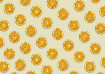 Poster - Orange slices on the light yellow background - perfect for a wallpaper