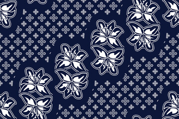 Wall Mural - seamless pattern with tropical flower vector illustration, batik style