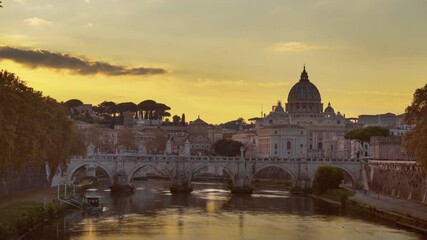 Wall Mural - time lapse of St. Peter's Basilica, Sant Angelo Bridge, Vatican, Rome, Italy