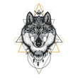 Hand drawn detailed wolf in aztec (boho) style. Modern geometry. 
