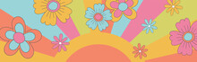 Vector Background With Rays, Flowers And Sun For Social Media Posts, Banner, Card Design, Etc.