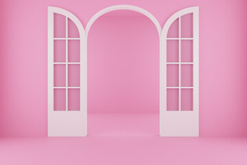Wall Mural - Backdrop for pink room with open door. 3d rendering