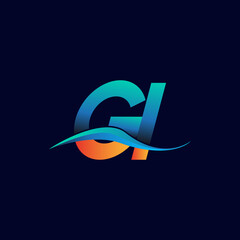 Initial letter logo GI company name blue and orange color swoosh design. vector logotype for business and company identity.