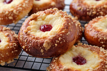 Wall Mural - Brioche buns with cottage cheese and jam.