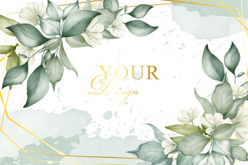 Wall Mural - Editable greenery Floral arrangement and watercolor background