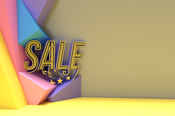 Wall Mural - 3D Render Sale Discount Banner with Sapce of Your Text. Flyer Poster Illustration Design.