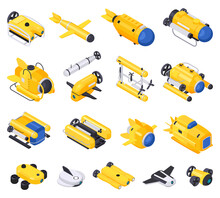 Underwater Vehicles Machines Equipment Isometric Icon Set