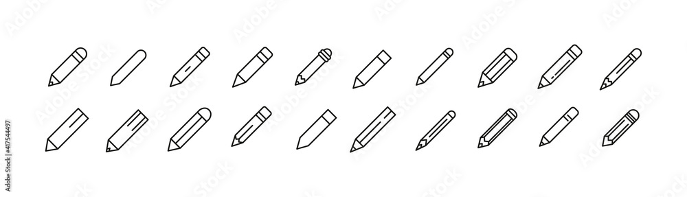 Set of simple pencil line icons. - obrazy, fototapety, plakaty 