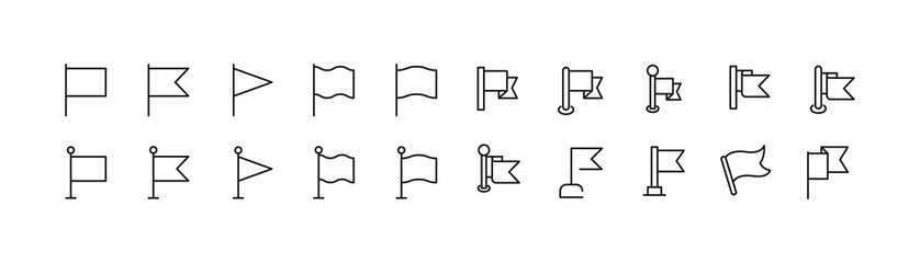 Sticker - Set of simple flag line icons.