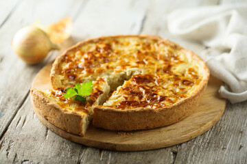 Wall Mural - Traditional homemade onion pie or quiche