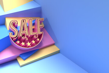 Wall Mural - 3D Render Sale Discount Banner with Space of Your Text. Flyer Poster Illustration Design.