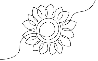 One line sunflower element. Black and white monochrome continuous single line art. Floral nature Woman day gift romantic date illustration sketch outline drawing