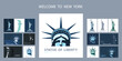Statue of Liberty design template set. Banner, geometric multicolored flat design. New York. Booklet, album poster. Name of the Annual Report Ad Text. X-banner. Information banner, vector illustration