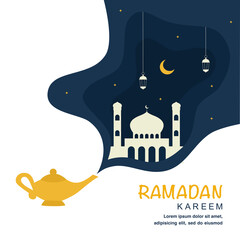 Wall Mural - Ramadan Kareem flat illustration with mosque