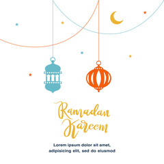 Wall Mural - Cute Ramadan Kareem greeting flat illustration