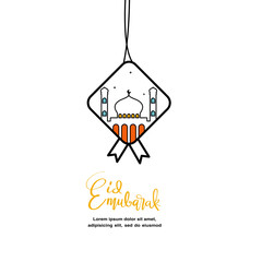 Wall Mural - Eid Mubarak greeting flat illustration with ketupat food