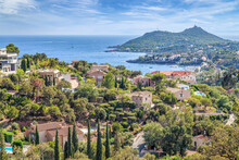 Picturesque View Of Esterel Mountains Massif De L'Esterel, A Town And Agay Bay. Saint Raphael, Provence, Cote D'Azur, France.