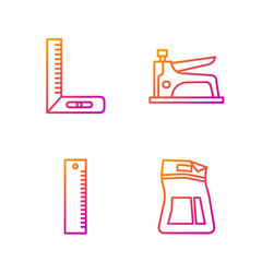 Wall Mural - Set line Cement bag, Ruler, Corner ruler and Construction stapler. Gradient color icons. Vector.