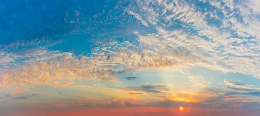 Wall Mural - amazing huge panorama of sunset sunrise sundown sky with real sun