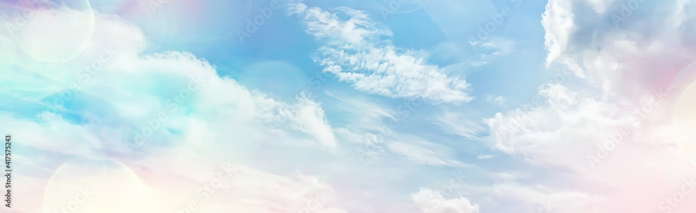 white clouds on blue sky background, abstract seasonal wallpaper, sunny day atmosphere - obrazy, fototapety, plakaty 