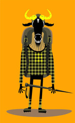 Sticker - Cartoon illustration of funny  dressed up goat