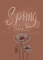 Wall Mural - Spring sale. Vertical banner with flowers in trendy brown shades