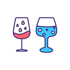 Canvas Print - Evaluating wine appearance RGB color icon. Identifying beverage defects. Judging alcoholic condition based on taste, consistence, temperature. Aroma examination. Isolated vector illustration