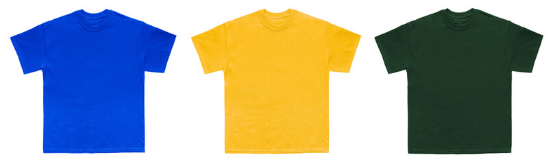 Wall Mural - blank t shirt color blue, gold, forest green template on white background