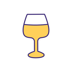 Sticker - Red wine glass RGB color icon. Taste exploration. Tall glass with broad, balloon-shaped bowl. Alcoholic beverage. Appetite increasing. Accumulating aromas and flavours. Isolated vector illustration