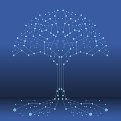 Technology tree, technology tree icon on blue background. Vector illustration.