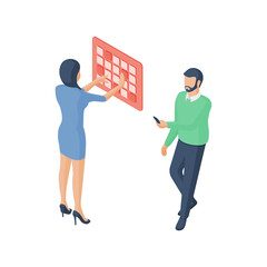 Wall Mural - Man and woman entering code in digital device