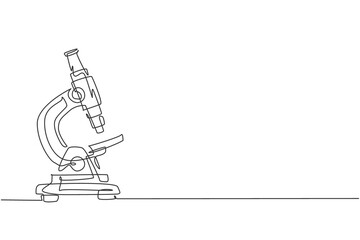 continuous one line drawing laboratory microscope to help doctor discover vaccine. back to school ha