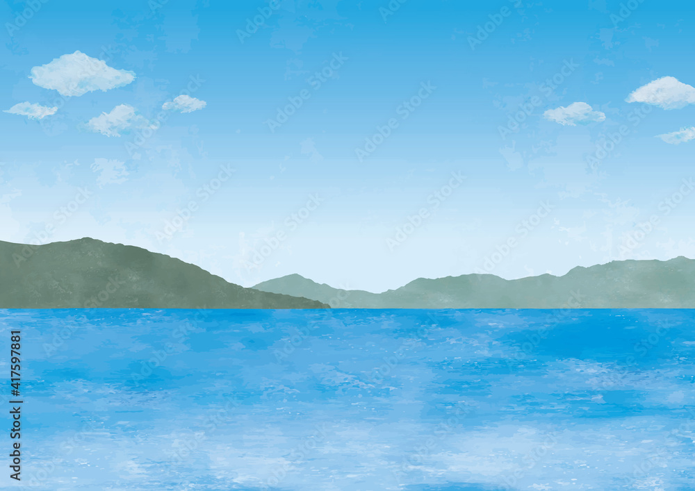 水彩画 海と山の風景 海と山の景色水彩画 Stock Vector | Adobe Stock