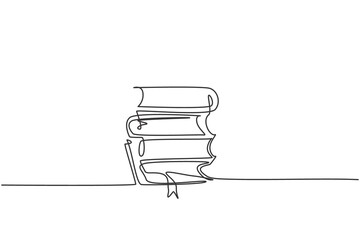 Wall Mural - Single one line drawing of stack of note books on table. Back to school minimalist, education concept. Pile of books continuous simple line draw style design graphic vector illustration