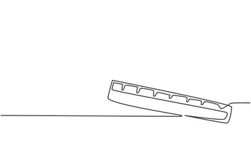 Continuous one line drawing of plastic ruler to measure length an object. Back to school hand drawn minimalism concept. Single line draw design for education vector graphic illustration