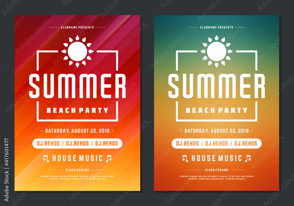 Summer party design poster or flyer night club event modern typography - obrazy, fototapety, plakaty 