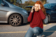 Woman Calling Insurance Service After Car Crash