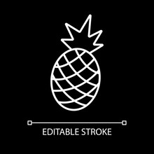 Pineapple White Linear Icon For Dark Theme. Tropical Fruit. Exotic Food. Vitamin And Nutrient. Thin Line Customizable Illustration. Isolated Vector Contour Symbol For Night Mode. Editable Stroke