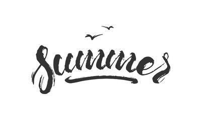 Fototapete - Vintage hand lettering print of Summer on white background. Textured T shirt design.