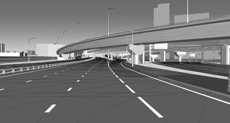 Wall Mural - the bim model of the object of transport infrastructure of wireframe view